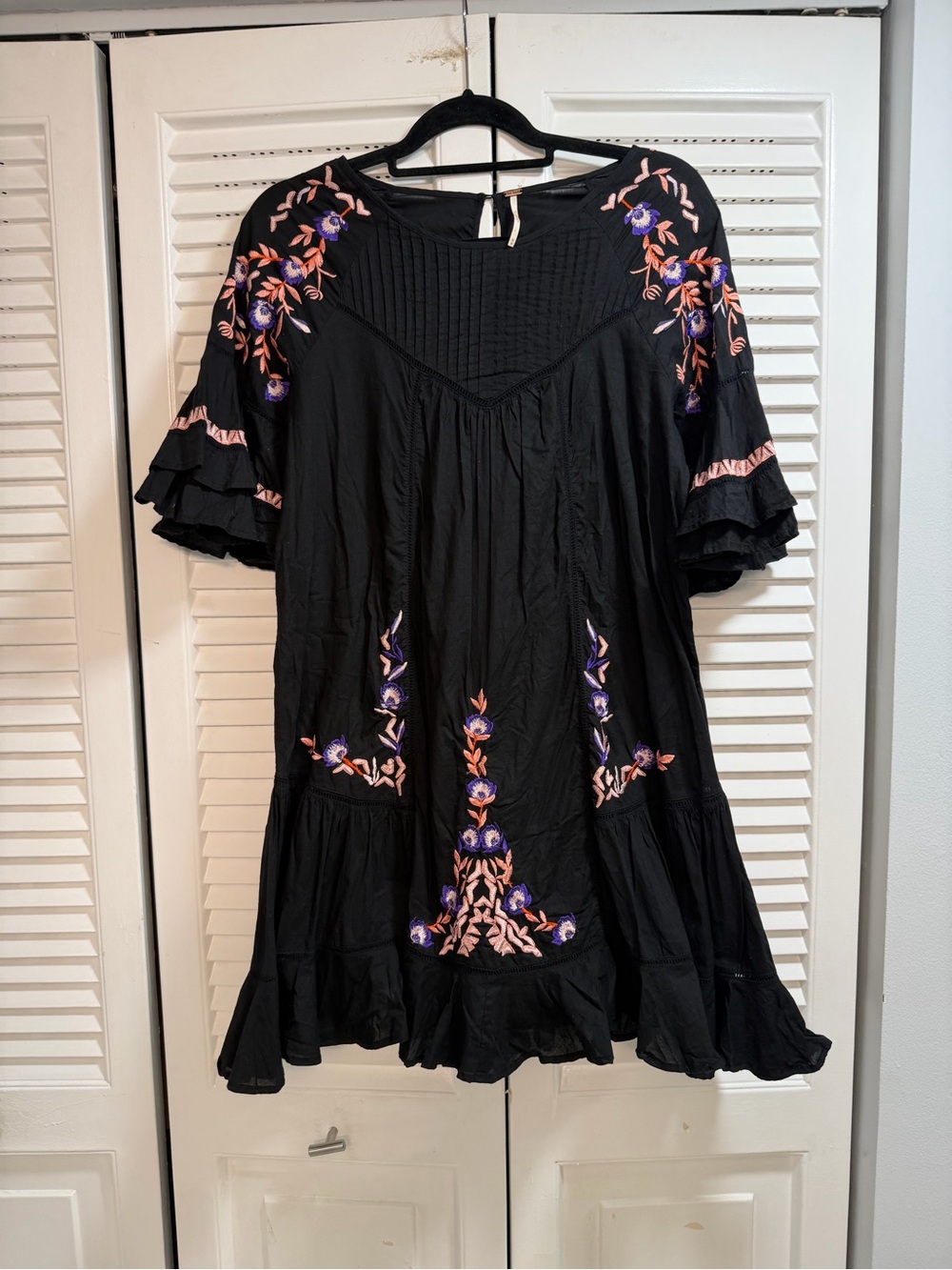 Free People Black Pavlo Embroidered Dress with Purple & Blush Floral. - Picture 4 of 5